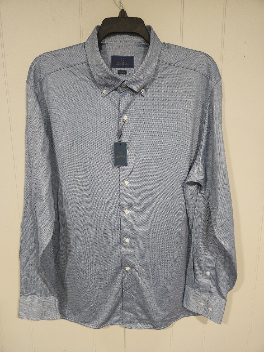 David Donahue Mens Trim Fit Blue Dress Shirt 18.5 XXL Long Sleeve Button Up NWT